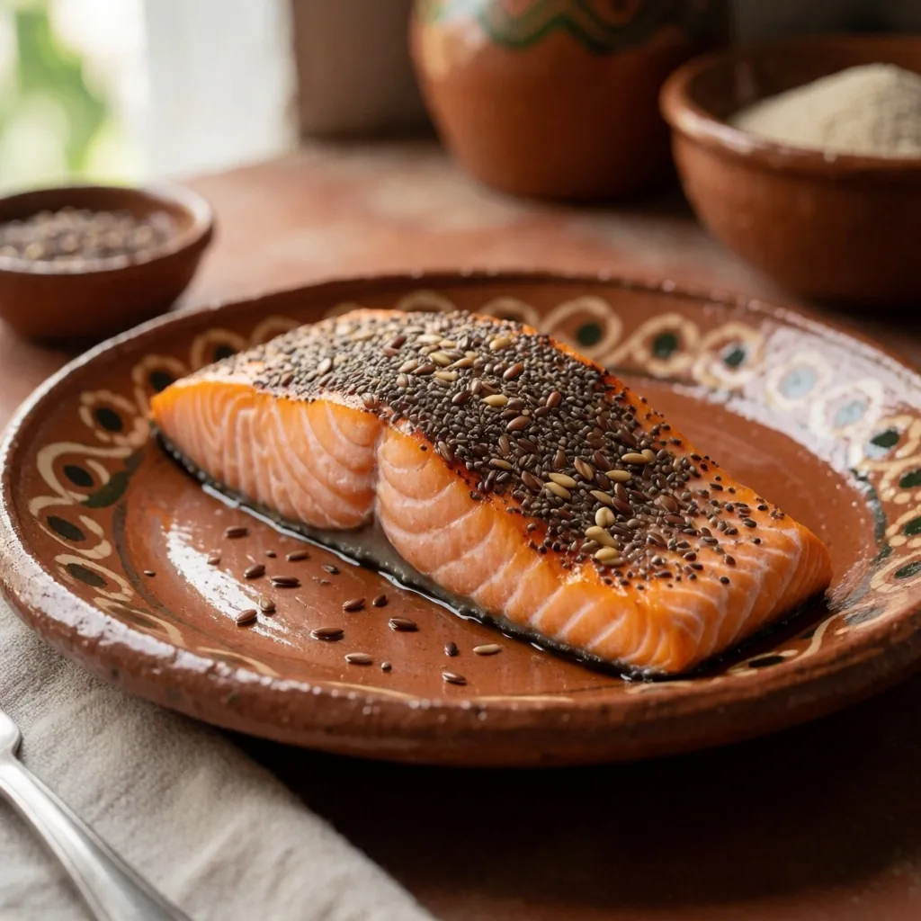 Filete de pescado con semillas de chía y linaza