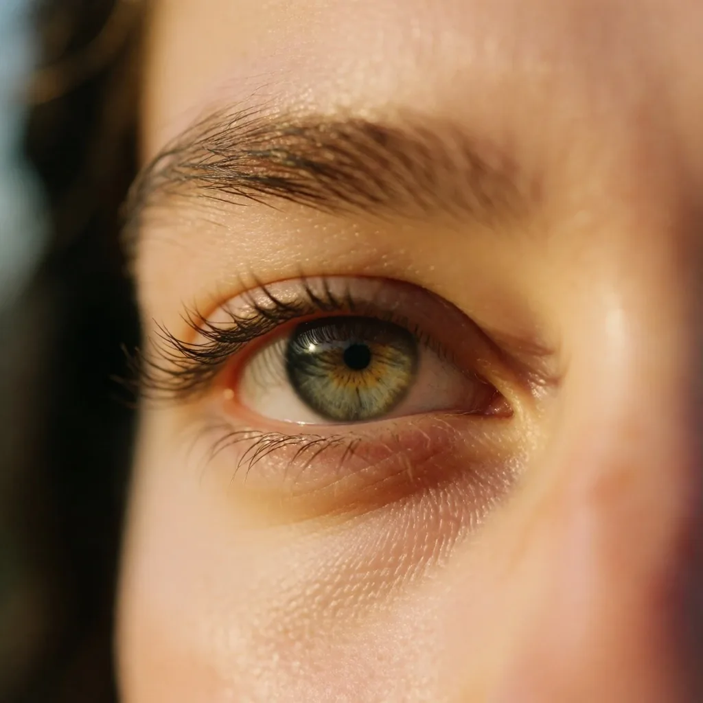 Detalle de un ojo en luz natural cálida, aludiendo al bienestar visual que promueve el sitio